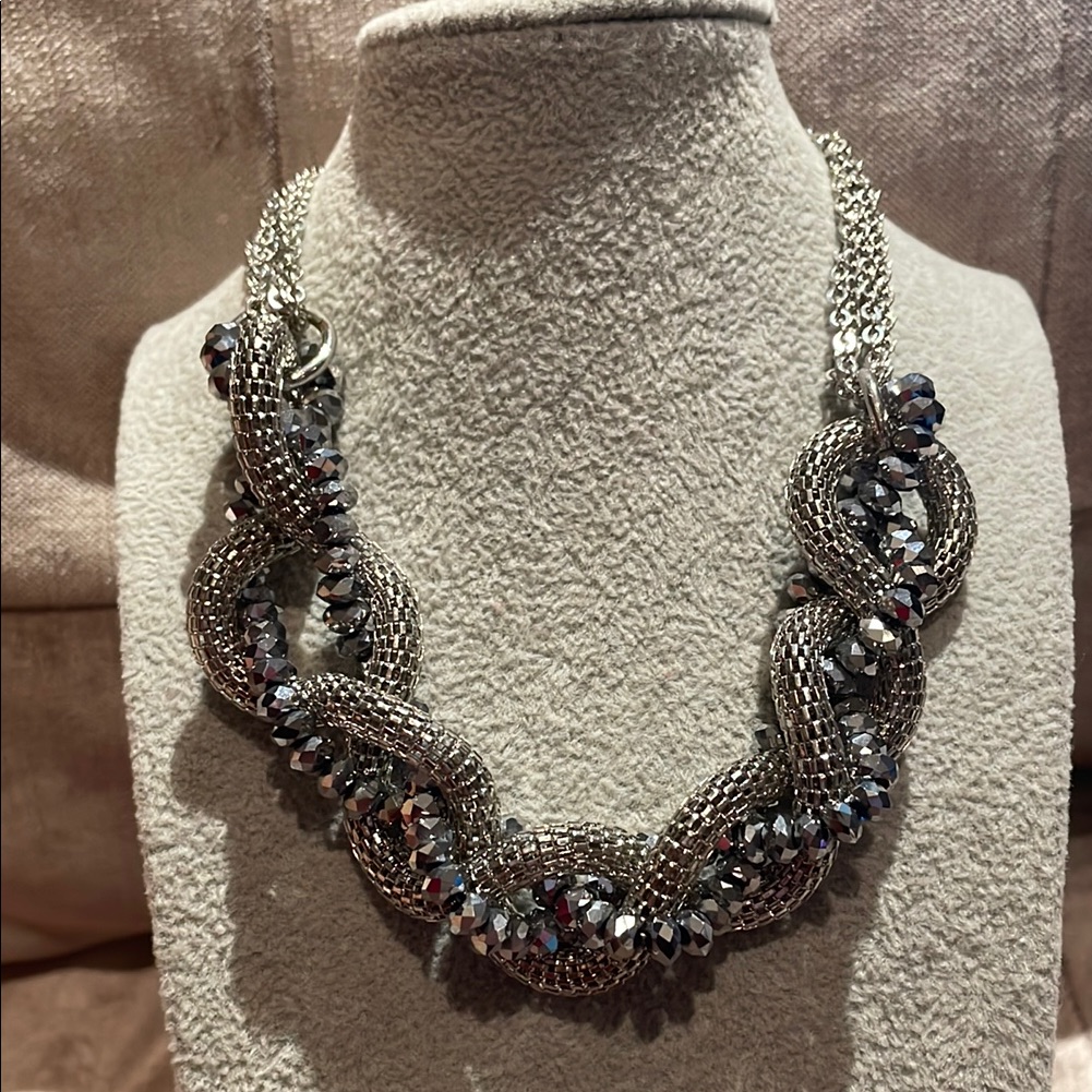 Alfani Silver And Black Braided Necklace 16-18”